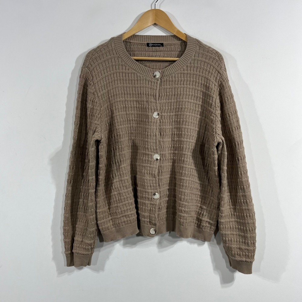 Parisian Capsule Academia Fisherman Brown Cotton Knit Cardigan Sweater XXL Boho